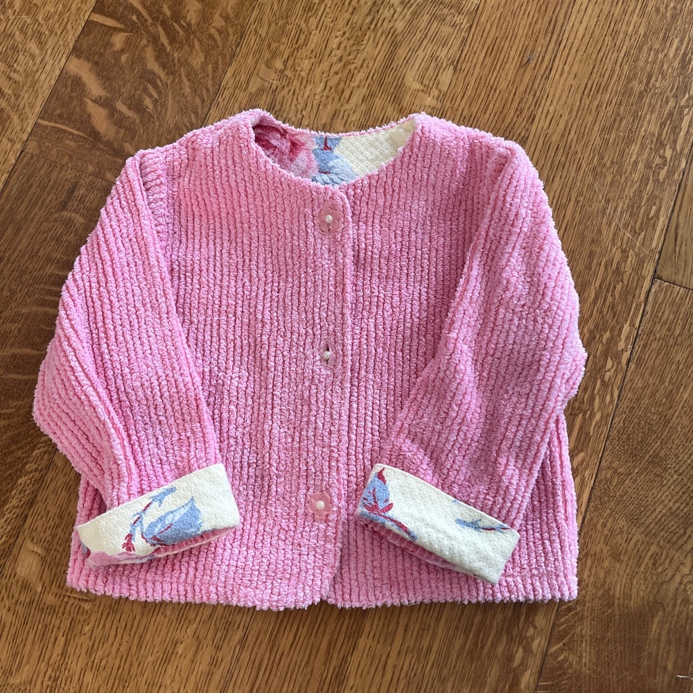 Adorable Pink chenille/floral jacket. Baby Lulu 4/5